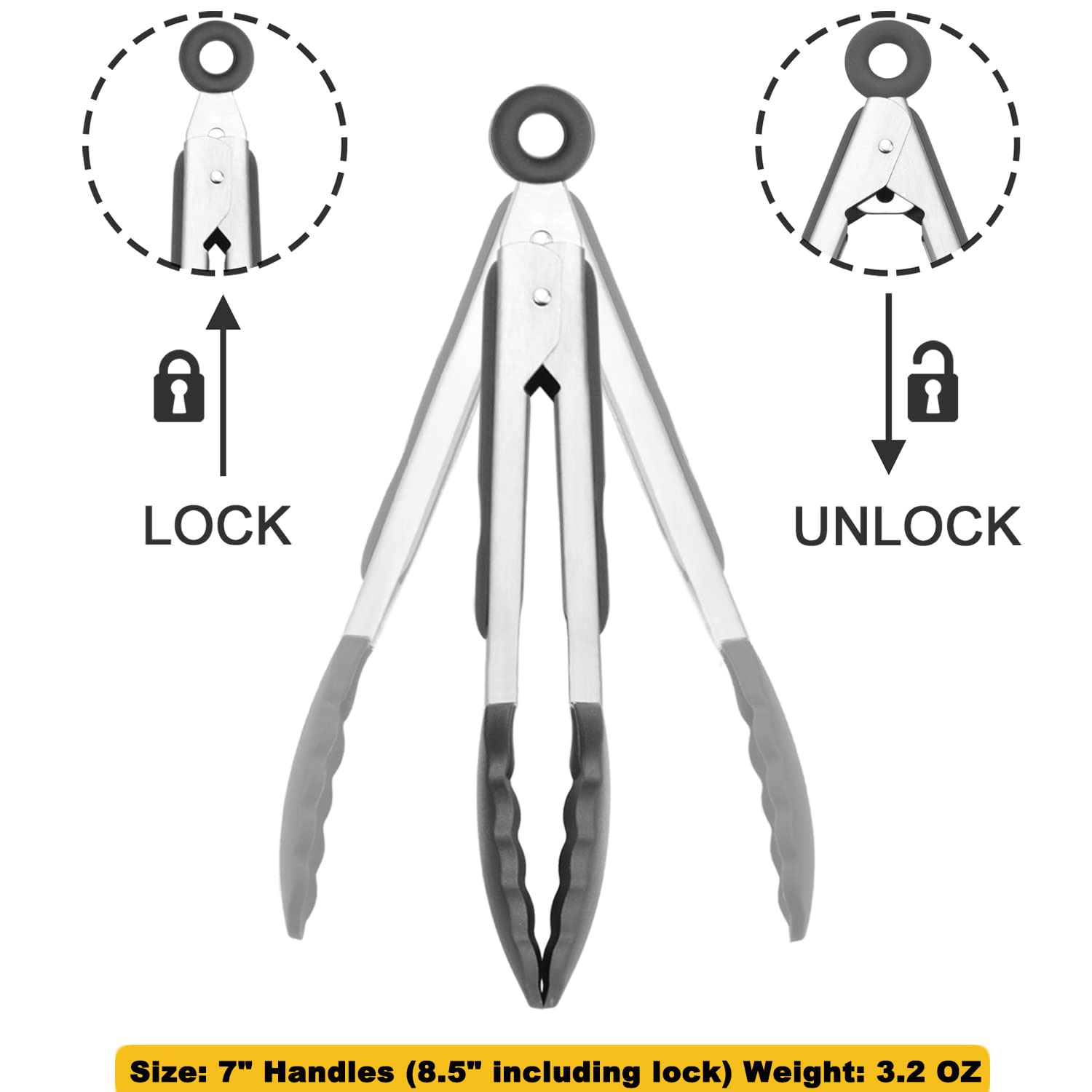 HINMAY Small Silicone Tongs 7-Inch Mini Serving Tongs, Set of 3 (Black Gray White) - CookCave