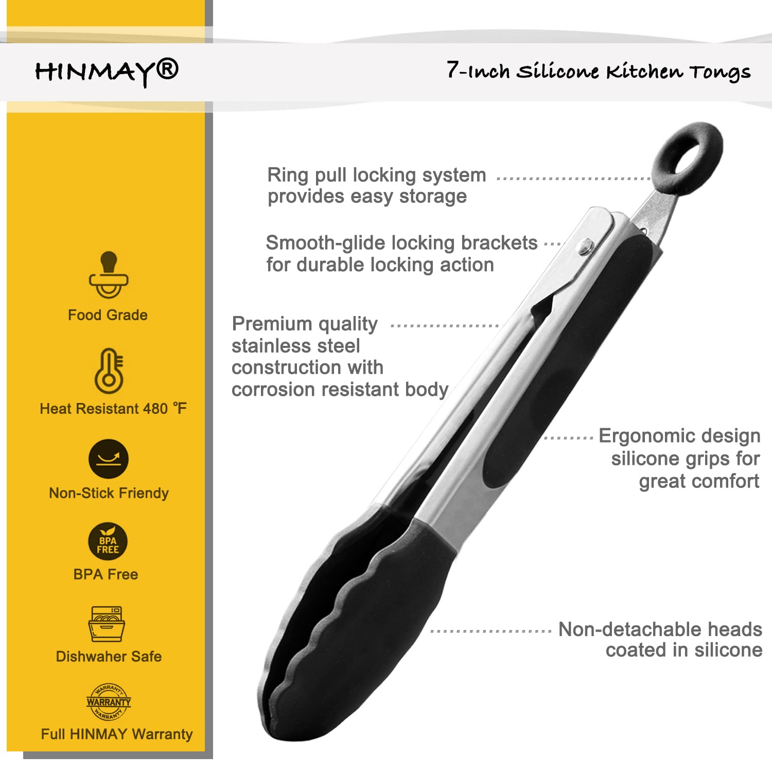 HINMAY Small Silicone Tongs 7-Inch Mini Serving Tongs, Set of 3 (Black Gray White) - CookCave
