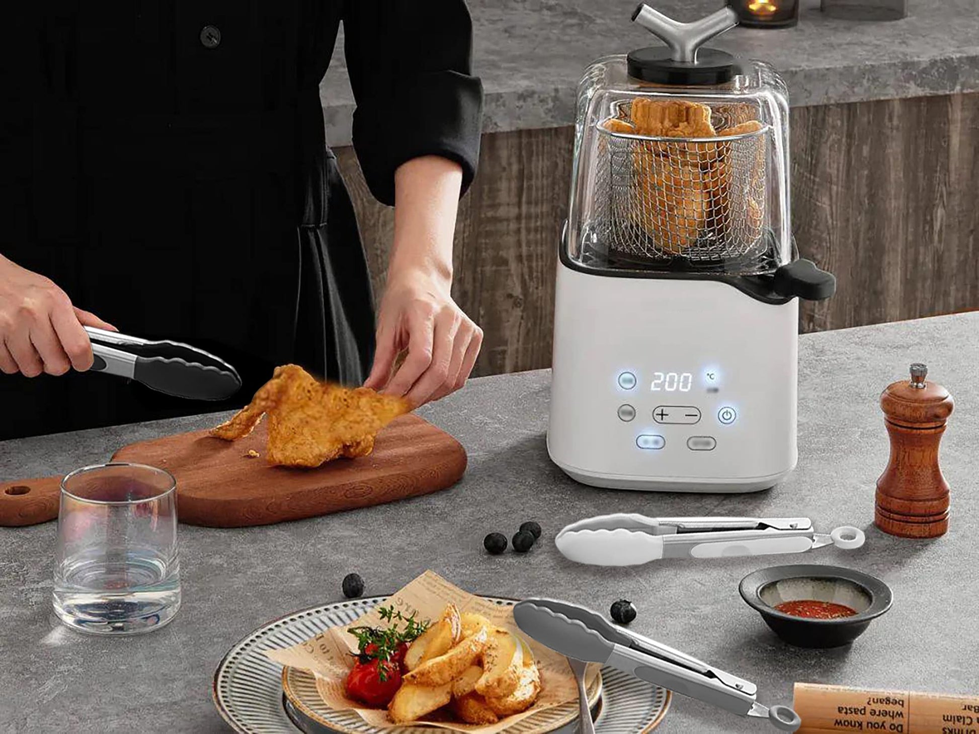 HINMAY Small Silicone Tongs 7-Inch Mini Serving Tongs, Set of 3 (Black Gray White) - CookCave