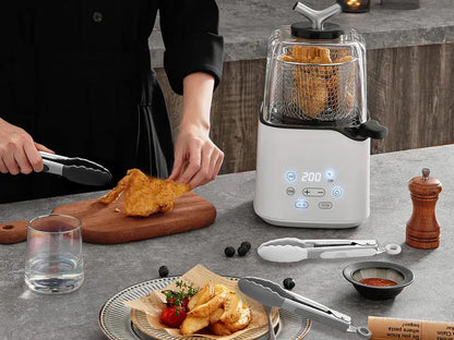 HINMAY Small Silicone Tongs 7-Inch Mini Serving Tongs, Set of 3 (Black Gray White) - CookCave