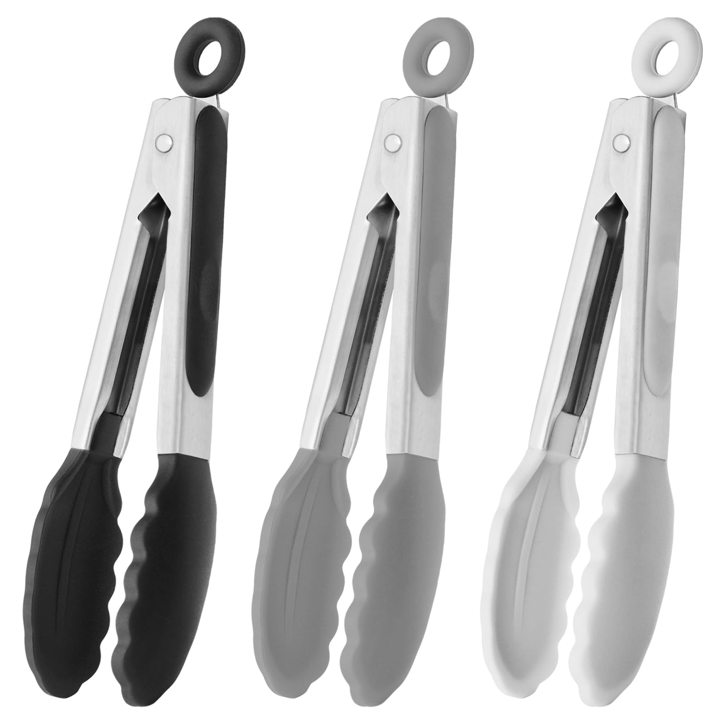HINMAY Small Silicone Tongs 7-Inch Mini Serving Tongs, Set of 3 (Black Gray White) - CookCave