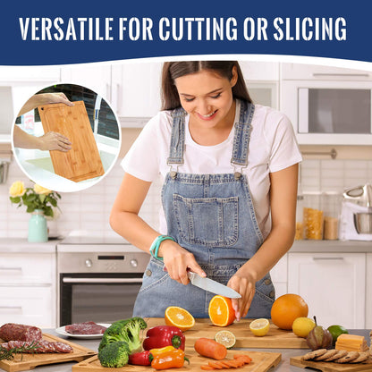 Hiware 4-Piece Extra Large Bamboo Cutting Boards Set for Kitchen, Heavy Duty Cutting Board with Juice Groove, Bamboo Chopping Board Set for Meat, Vegetables - Pre Oiled - CookCave