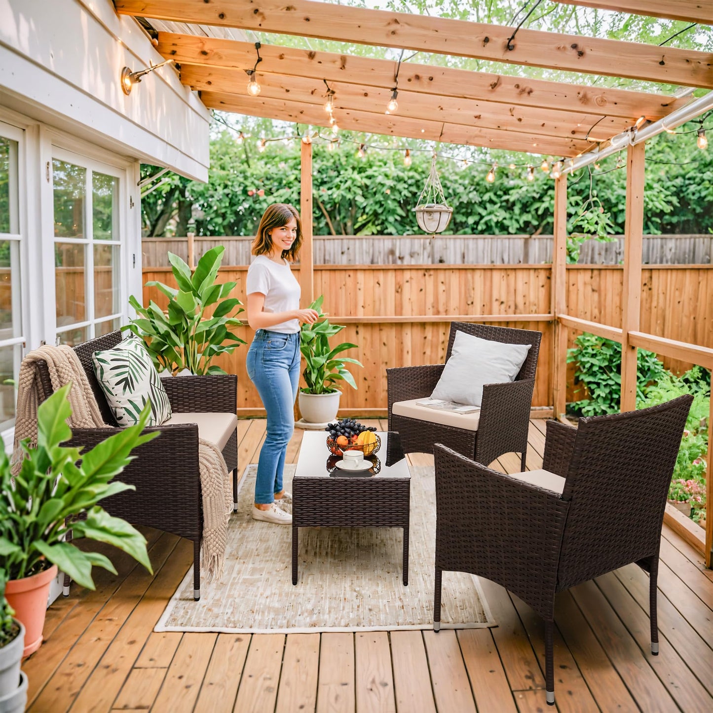 Homall 4 Pieces Outdoor Patio Furniture Sets Rattan Chair Wicker Set, Outdoor Indoor Use Backyard Porch Garden Poolside Balcony Furniture Sets Clearance (Brown and Beige) - CookCave