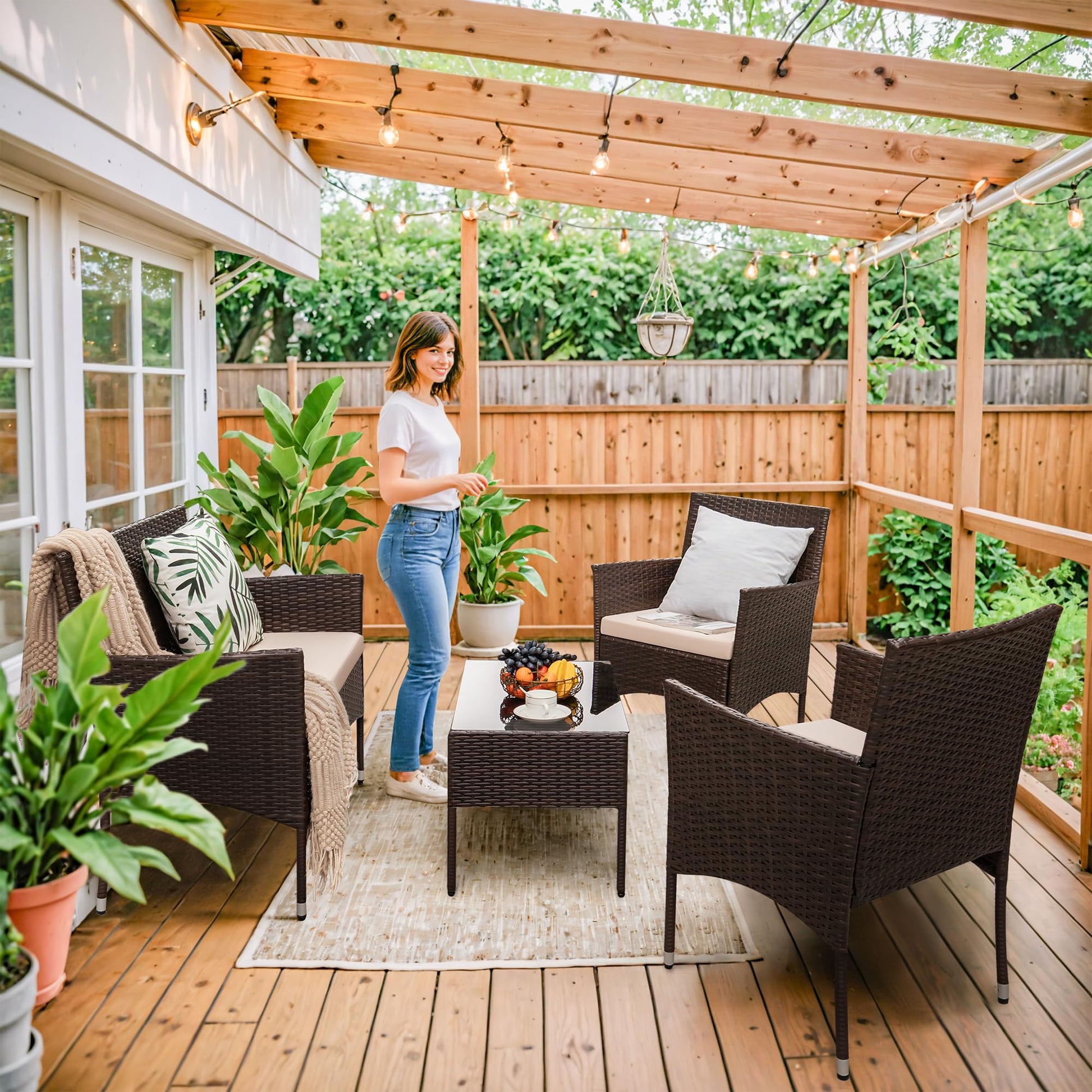 Homall 4 Pieces Outdoor Patio Furniture Sets Rattan Chair Wicker Set, Outdoor Indoor Use Backyard Porch Garden Poolside Balcony Furniture Sets Clearance (Brown and Beige) - CookCave