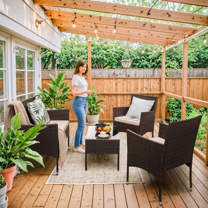 Homall 4 Pieces Outdoor Patio Furniture Sets Rattan Chair Wicker Set, Outdoor Indoor Use Backyard Porch Garden Poolside Balcony Furniture Sets Clearance (Brown and Beige) - CookCave