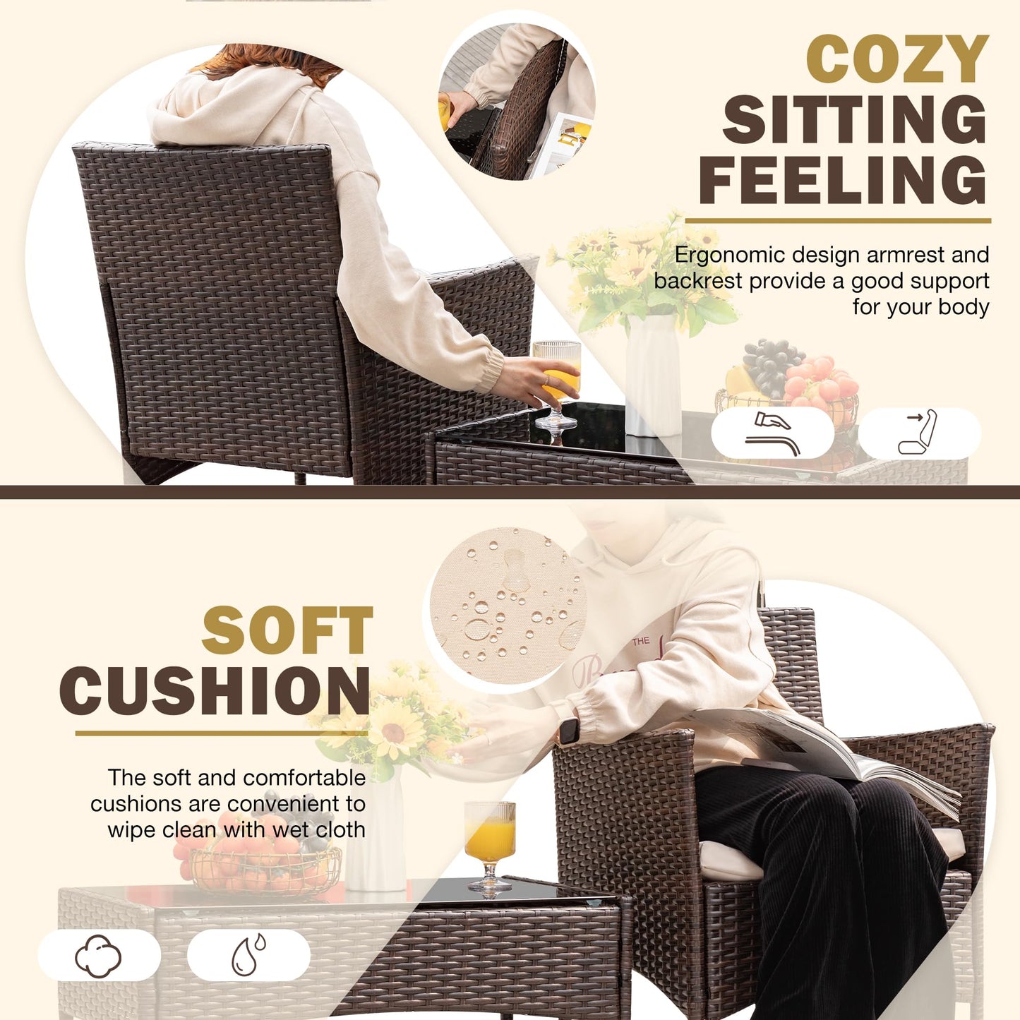 Homall 4 Pieces Outdoor Patio Furniture Sets Rattan Chair Wicker Set, Outdoor Indoor Use Backyard Porch Garden Poolside Balcony Furniture Sets Clearance (Brown and Beige) - CookCave