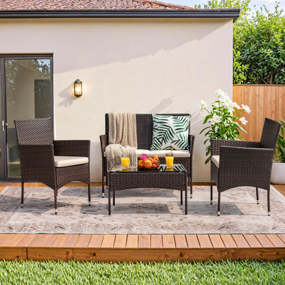 Homall 4 Pieces Outdoor Patio Furniture Sets Rattan Chair Wicker Set, Outdoor Indoor Use Backyard Porch Garden Poolside Balcony Furniture Sets Clearance (Brown and Beige) - CookCave