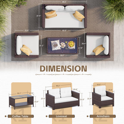 Homall 4 Pieces Patio Furniture Sets Rattan Chair Wicker Conversation Sofa Set, Outdoor Indoor Backyard Porch Garden Poolside Balcony Use (Beige) - CookCave