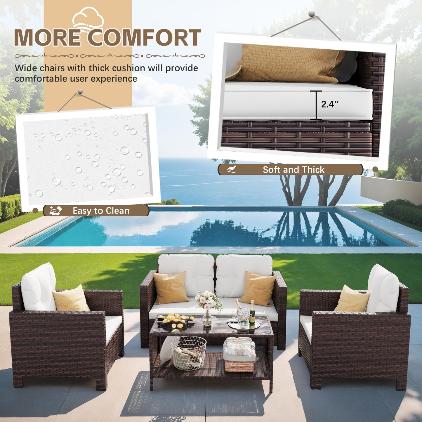 Homall 4 Pieces Patio Furniture Sets Rattan Chair Wicker Conversation Sofa Set, Outdoor Indoor Backyard Porch Garden Poolside Balcony Use (Beige) - CookCave