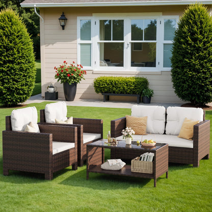 Homall 4 Pieces Patio Furniture Sets Rattan Chair Wicker Conversation Sofa Set, Outdoor Indoor Backyard Porch Garden Poolside Balcony Use (Beige) - CookCave