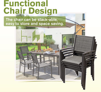 Homall Patio Dining Set 7 Pieces Outdoor Furniture Table and 6 Textilene Chairs, Light Grey - CookCave