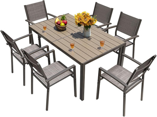 Homall Patio Dining Set 7 Pieces Outdoor Furniture Table and 6 Textilene Chairs, Light Grey - CookCave