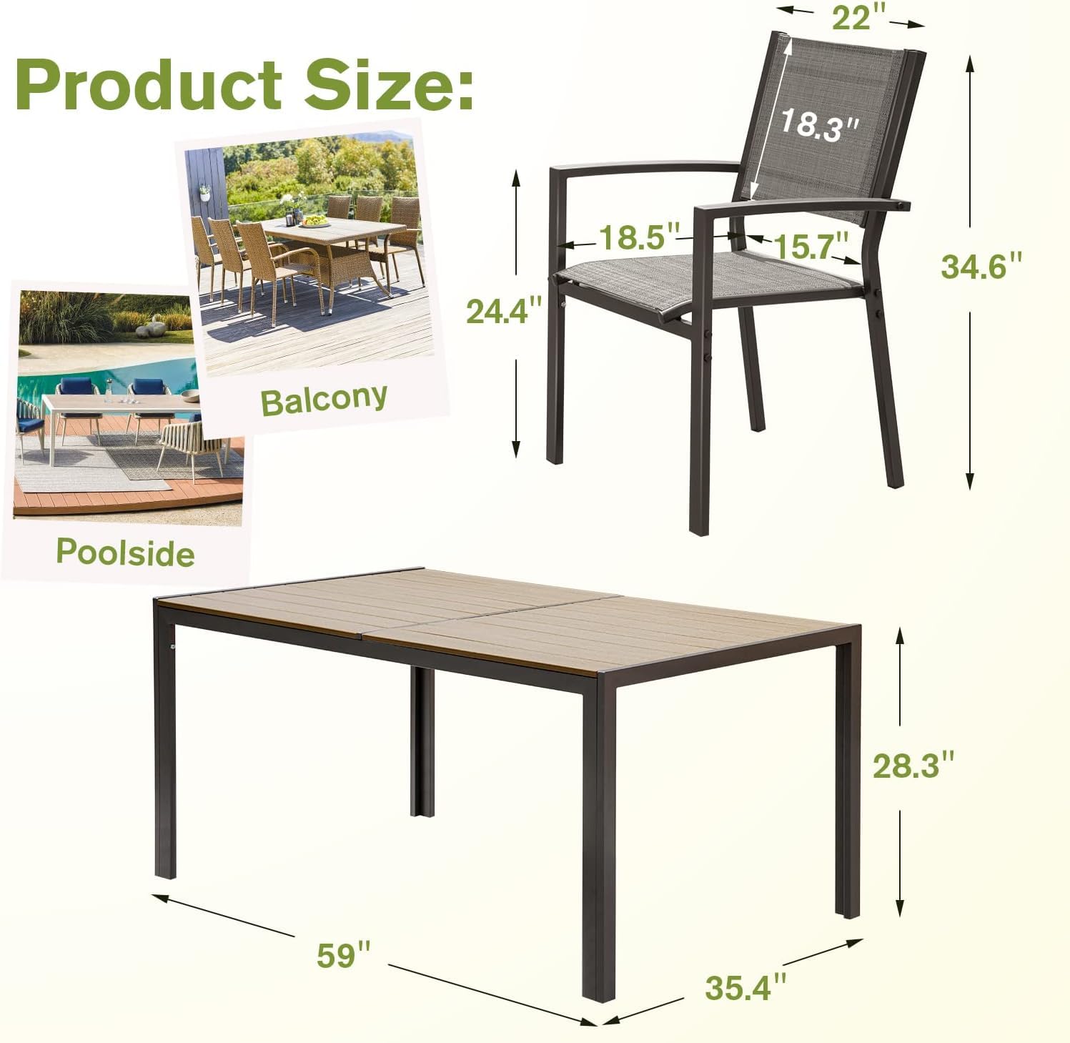 Homall Patio Dining Set 7 Pieces Outdoor Furniture Table and 6 Textilene Chairs, Light Grey - CookCave