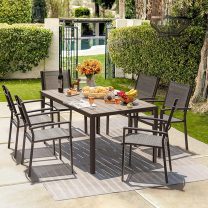 Homall Patio Dining Set 7 Pieces Outdoor Furniture Table and 6 Textilene Chairs, Light Grey - CookCave