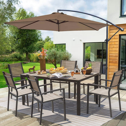 Homall Patio Dining Set 7 Pieces Outdoor Furniture with Large Table and 6 Textilene Chairs for Porch, Brown - CookCave