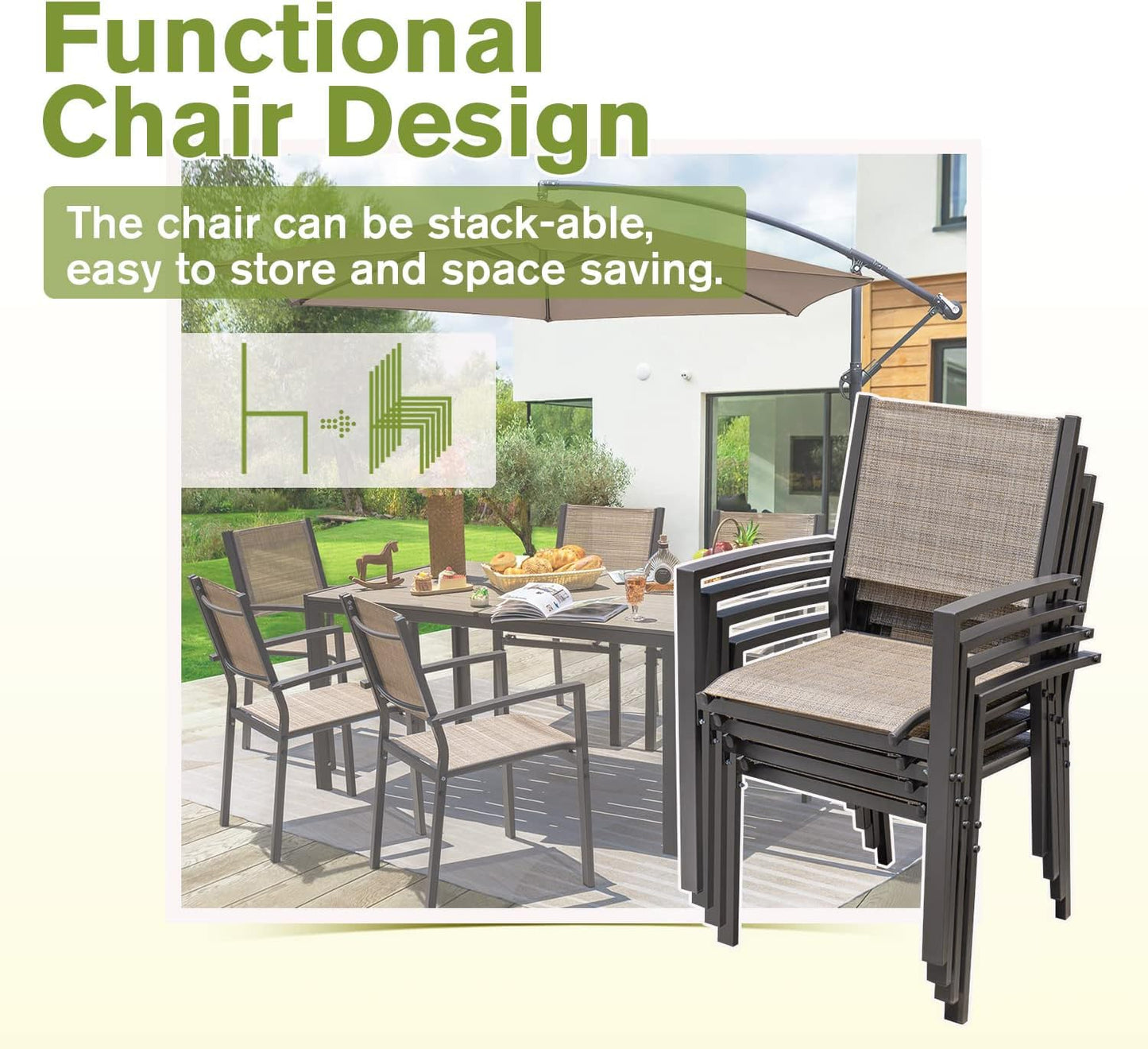 Homall Patio Dining Set 7 Pieces Outdoor Furniture with Large Table and 6 Textilene Chairs for Porch, Brown - CookCave