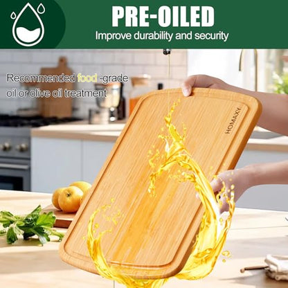 Homaxy Extra Large Bamboo Cutting Boards for Kitchen, 18x12.5" Wood XL Cutting Board with Juice Groove, Butcher Block Wooden Chopping Board for Kitchen, Meat, Cheese, Fruit & Vegetables - Pre Oiled - CookCave