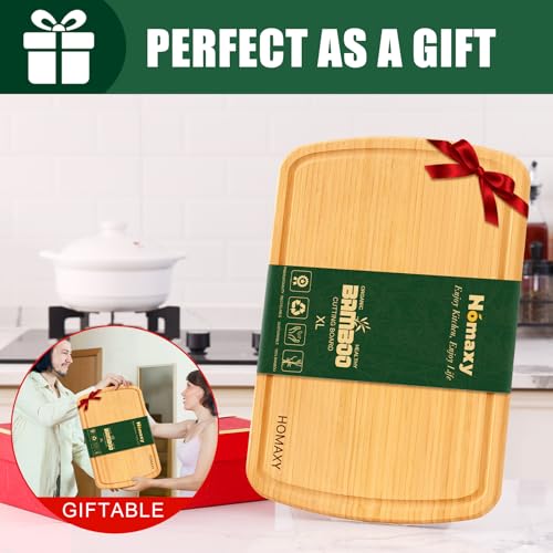 Homaxy Extra Large Bamboo Cutting Boards for Kitchen, 18x12.5" Wood XL Cutting Board with Juice Groove, Butcher Block Wooden Chopping Board for Kitchen, Meat, Cheese, Fruit & Vegetables - Pre Oiled - CookCave