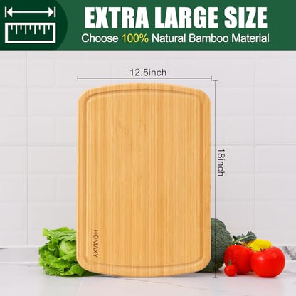 Homaxy Extra Large Bamboo Cutting Boards for Kitchen, 18x12.5" Wood XL Cutting Board with Juice Groove, Butcher Block Wooden Chopping Board for Kitchen, Meat, Cheese, Fruit & Vegetables - Pre Oiled - CookCave