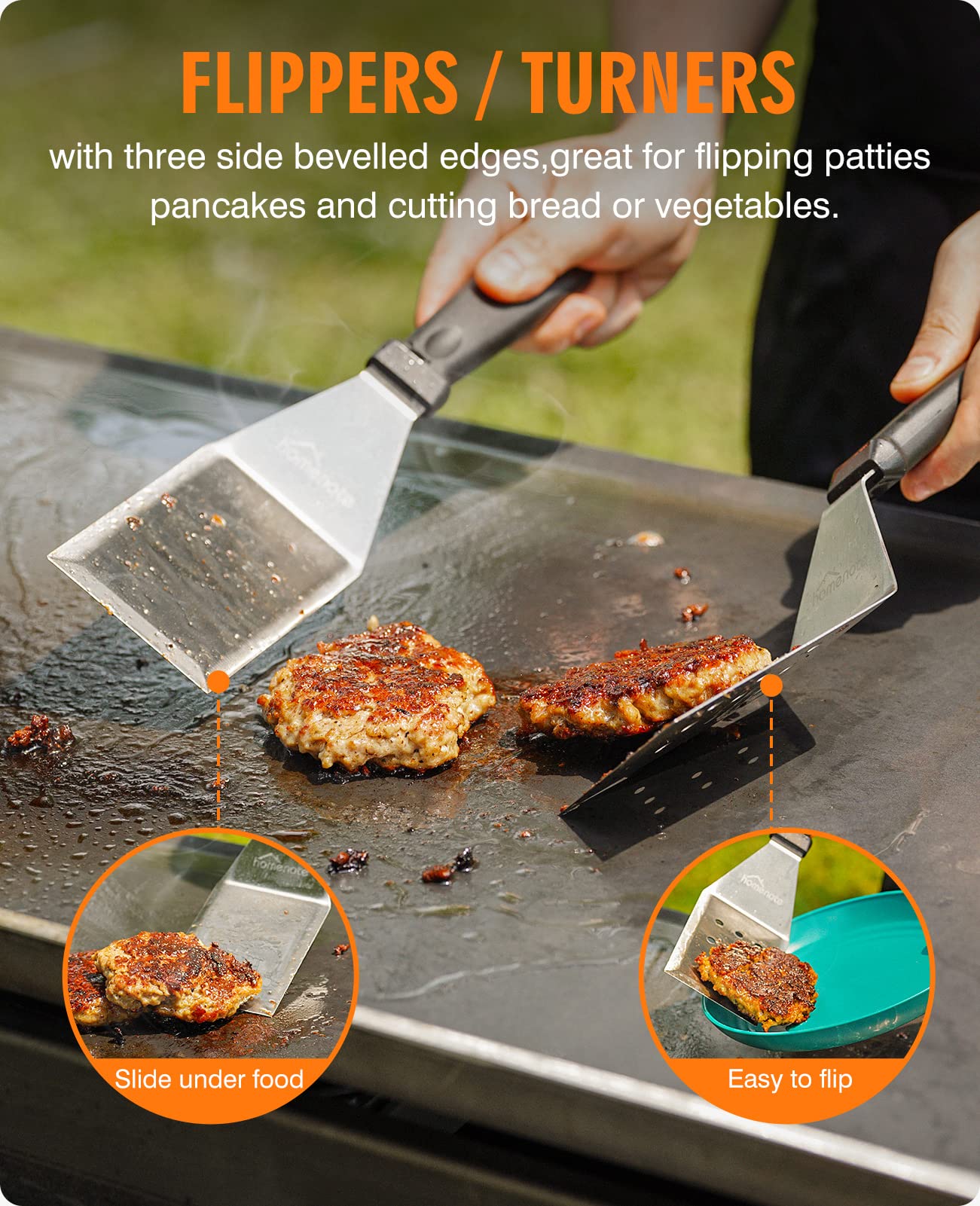 HOMENOTE Griddle Accessories Kit, Exclusive Griddle Tools Spatulas Set for Blackstone - 8 Pcs Commercial Grade Flat Top Grill Accessories - Great for Outdoor BBQ, Teppanyaki and Camping, Black - CookCave