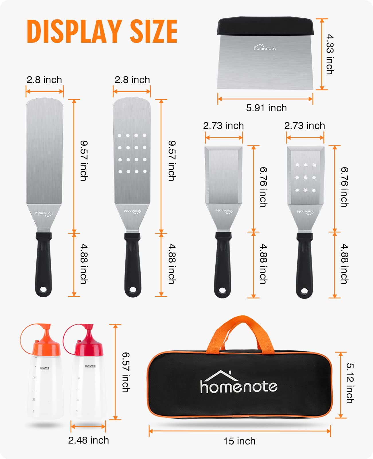 HOMENOTE Griddle Accessories Kit, Exclusive Griddle Tools Spatulas Set for Blackstone - 8 Pcs Commercial Grade Flat Top Grill Accessories - Great for Outdoor BBQ, Teppanyaki and Camping, Black - CookCave