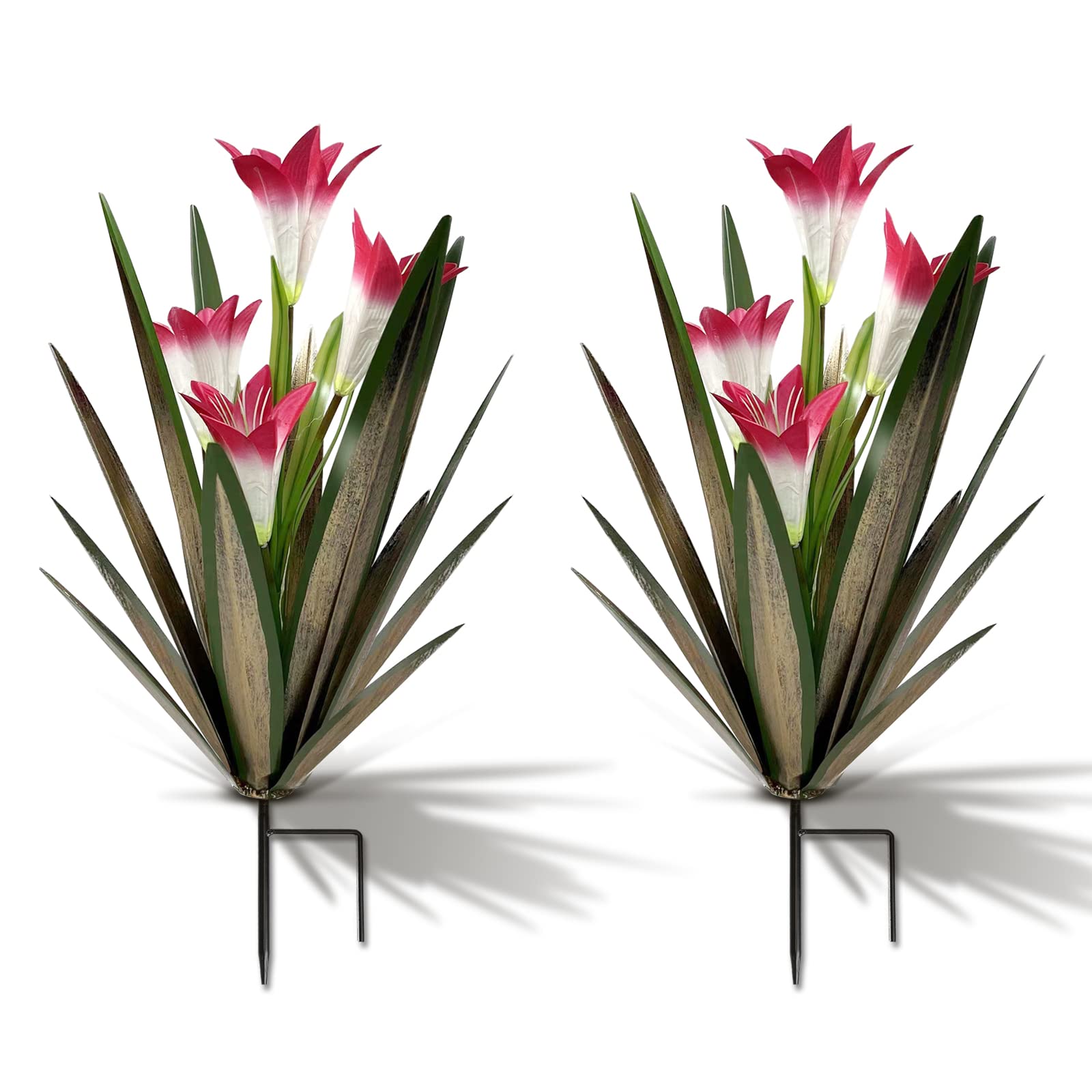 Homight Metal Agave Plant Outdoor Decoration Outdoor Garden Decoration Lily Mexican Yard Art Plant Garden Agave Lily Decorative Garden Gift… (2 Big Red Lilies) - CookCave