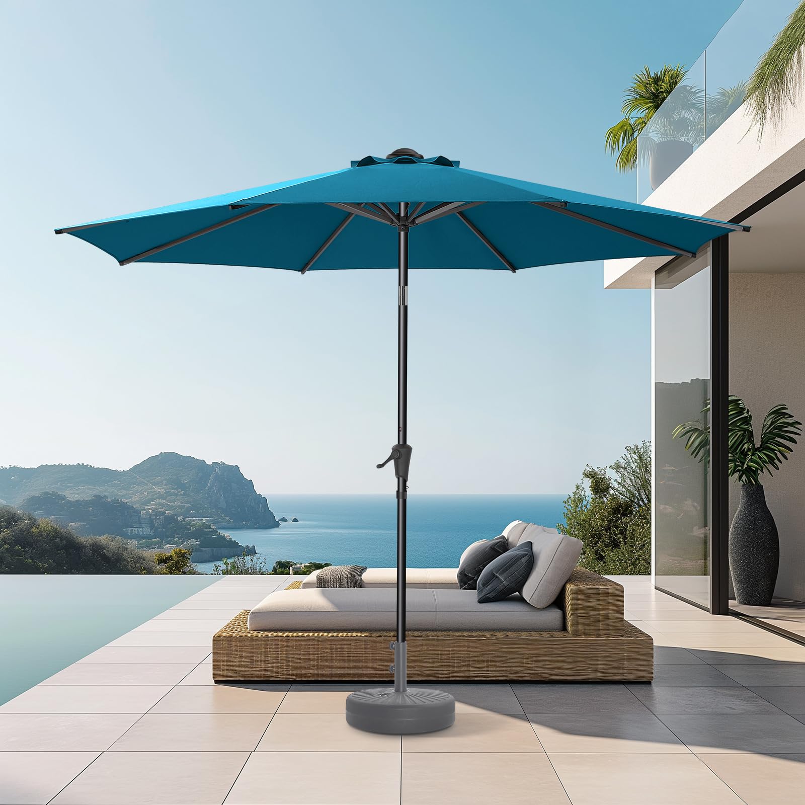HOMSHADE 9ft Outdoor Patio Umbrella - Market Table Pool Deck Umbrella UPF50+ UV Protection with Push Button Tilt, Crank and 8 Sturdy Ribs (Peacock Blue, No base) - CookCave