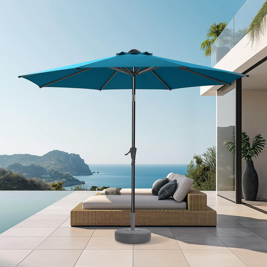 HOMSHADE 9ft Outdoor Patio Umbrella - Market Table Pool Deck Umbrella UPF50+ UV Protection with Push Button Tilt, Crank and 8 Sturdy Ribs (Peacock Blue, No base) - CookCave