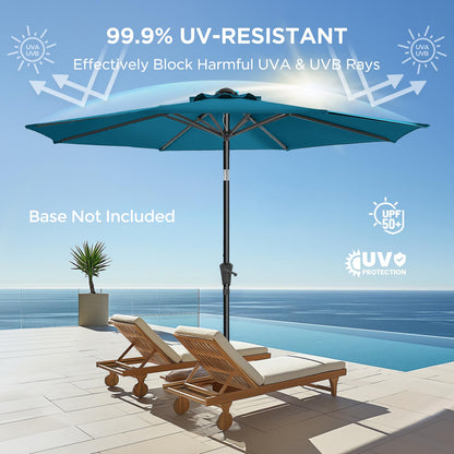 HOMSHADE 9ft Outdoor Patio Umbrella - Market Table Pool Deck Umbrella UPF50+ UV Protection with Push Button Tilt, Crank and 8 Sturdy Ribs (Peacock Blue, No base) - CookCave