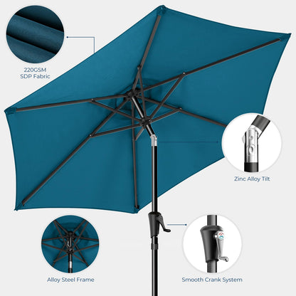 HOMSHADE 9ft Outdoor Patio Umbrella - Market Table Pool Deck Umbrella UPF50+ UV Protection with Push Button Tilt, Crank and 8 Sturdy Ribs (Peacock Blue, No base) - CookCave