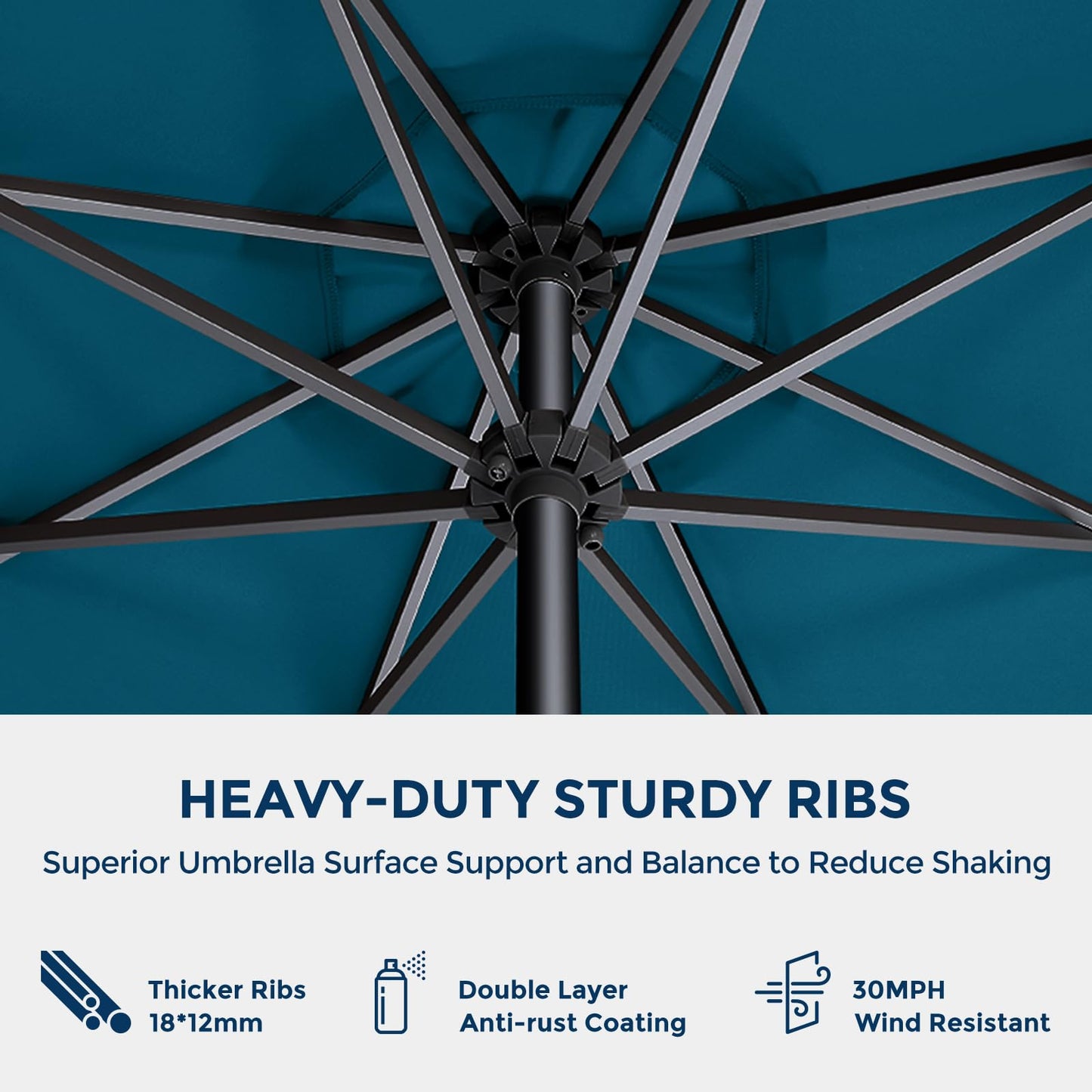 HOMSHADE 9ft Outdoor Patio Umbrella - Market Table Pool Deck Umbrella UPF50+ UV Protection with Push Button Tilt, Crank and 8 Sturdy Ribs (Peacock Blue, No base) - CookCave