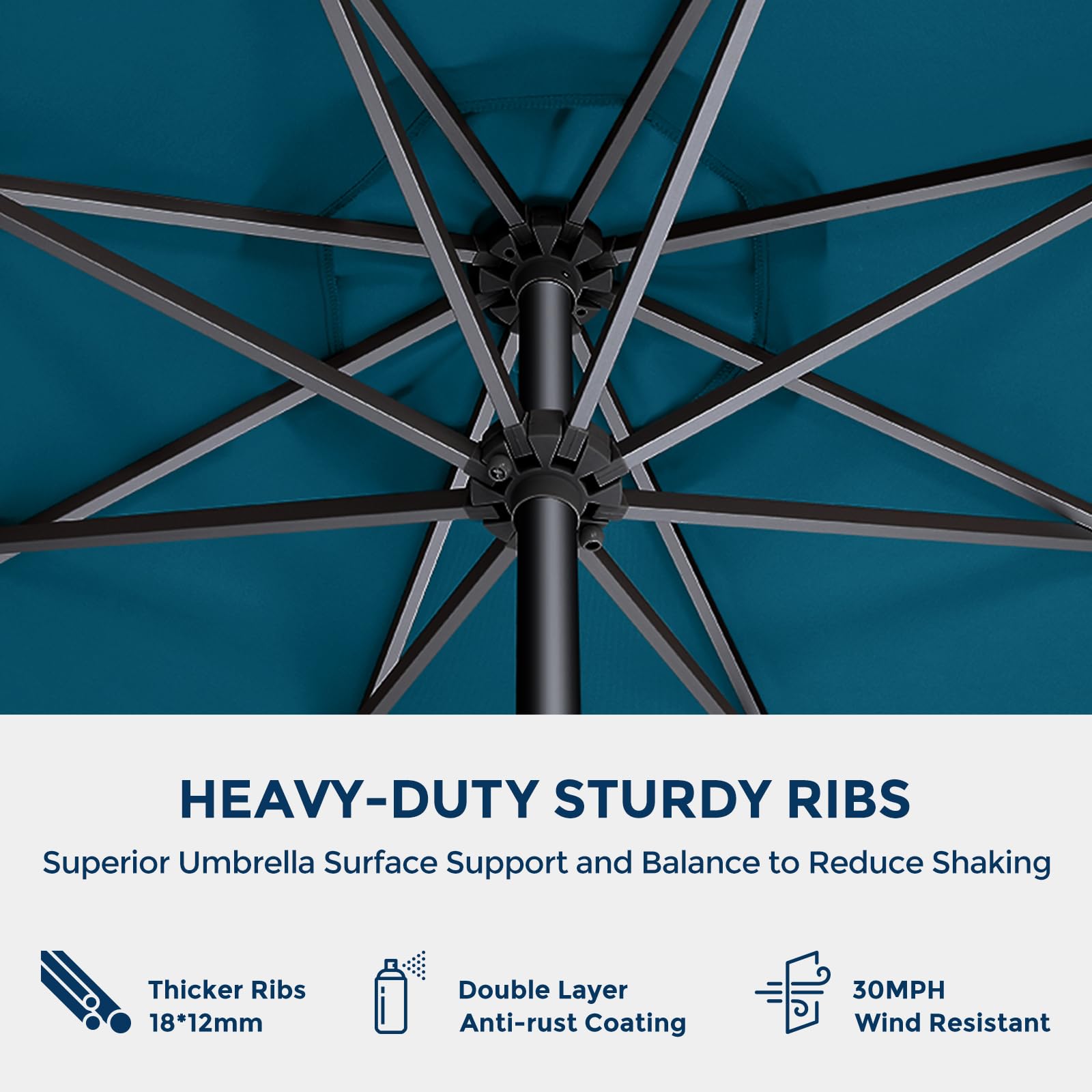 HOMSHADE 9ft Outdoor Patio Umbrella - Market Table Pool Deck Umbrella UPF50+ UV Protection with Push Button Tilt, Crank and 8 Sturdy Ribs (Peacock Blue, No base) - CookCave