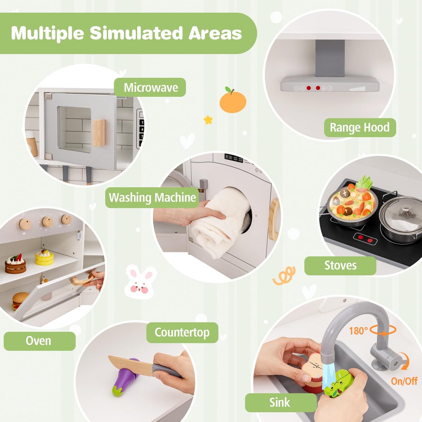 HONEY JOY Corner Kids Kitchen Playset, Ultimate Wooden Play Kitchen for Toddlers, Washing Machine, Ice Maker, Sink, Microwave, Little Chef Pretend Play Toy Kitchen Set, Gift for Boys Girls, White - CookCave