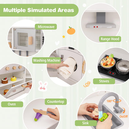 HONEY JOY Corner Kids Kitchen Playset, Ultimate Wooden Play Kitchen for Toddlers, Washing Machine, Ice Maker, Sink, Microwave, Little Chef Pretend Play Toy Kitchen Set, Gift for Boys Girls, White - CookCave