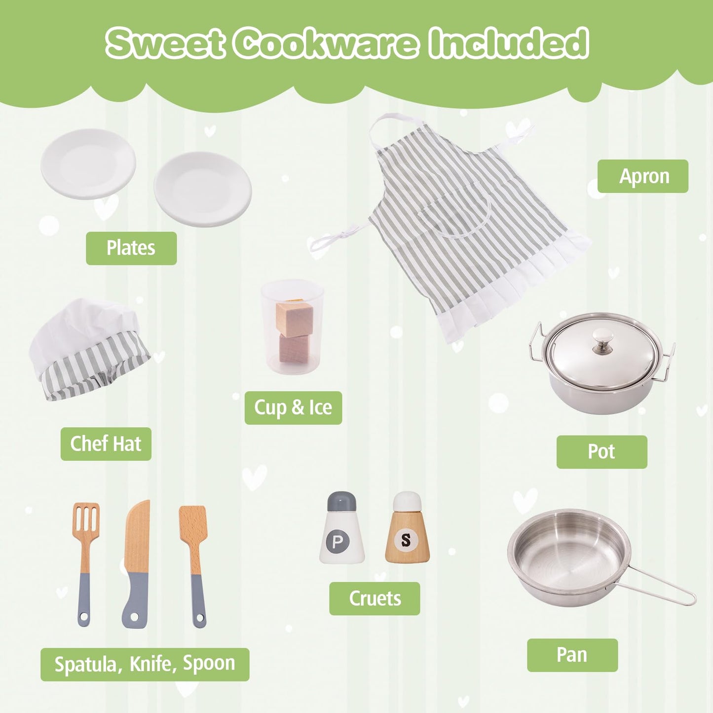 HONEY JOY Corner Kids Kitchen Playset, Ultimate Wooden Play Kitchen for Toddlers, Washing Machine, Ice Maker, Sink, Microwave, Little Chef Pretend Play Toy Kitchen Set, Gift for Boys Girls, White - CookCave