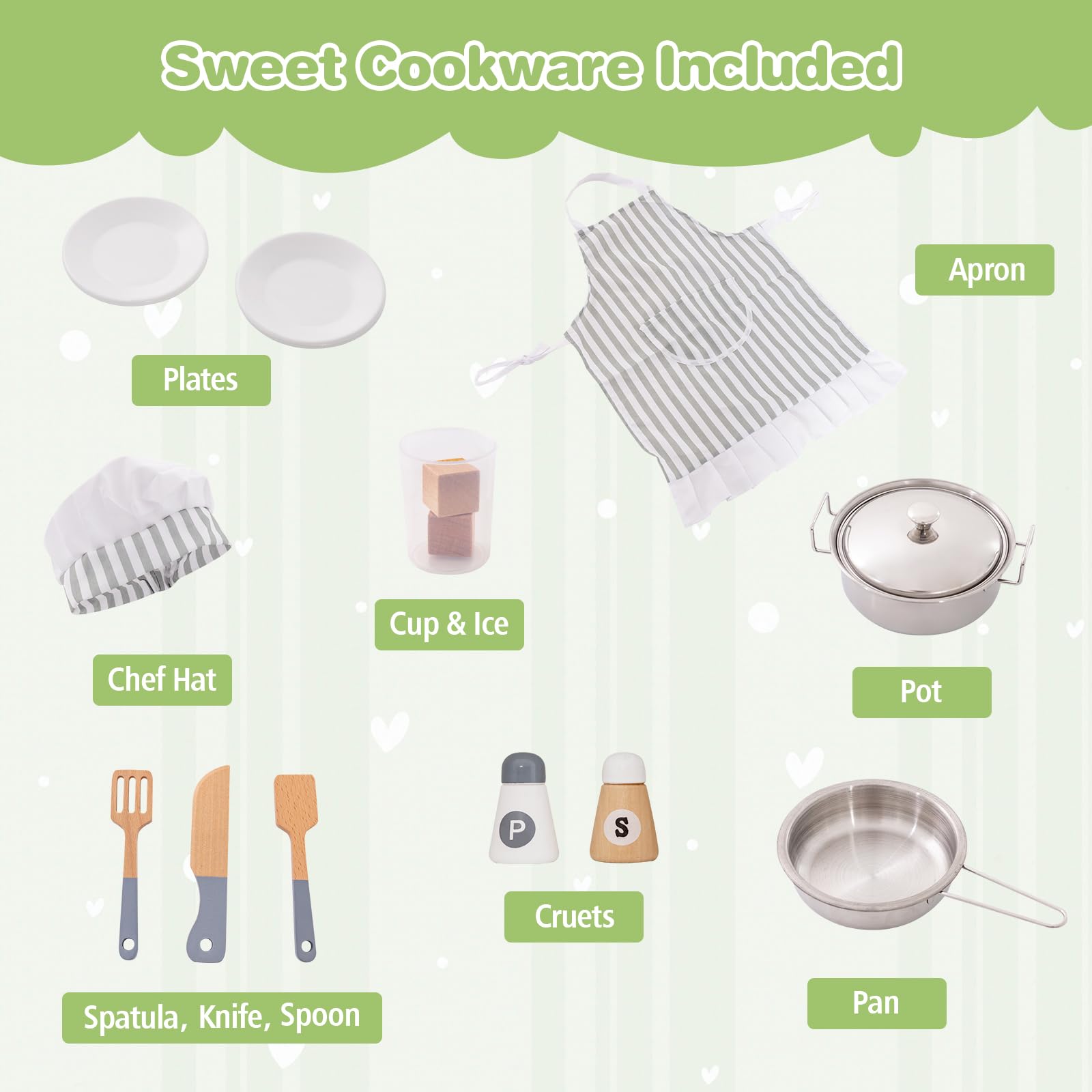 HONEY JOY Corner Kids Kitchen Playset, Ultimate Wooden Play Kitchen for Toddlers, Washing Machine, Ice Maker, Sink, Microwave, Little Chef Pretend Play Toy Kitchen Set, Gift for Boys Girls, White - CookCave