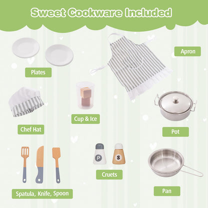 HONEY JOY Corner Kids Kitchen Playset, Ultimate Wooden Play Kitchen for Toddlers, Washing Machine, Ice Maker, Sink, Microwave, Little Chef Pretend Play Toy Kitchen Set, Gift for Boys Girls, White - CookCave