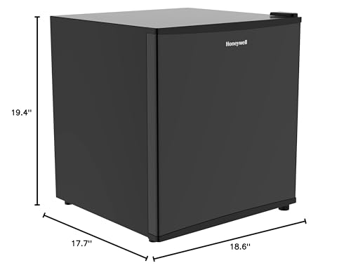 Honeywell Compact Refrigerator 1.6 Cu Ft Mini Fridge with Freezer, Single Door, Low noise, for Bedroom, Office, Dorm with Adjustable Temperature Settings, Black - CookCave