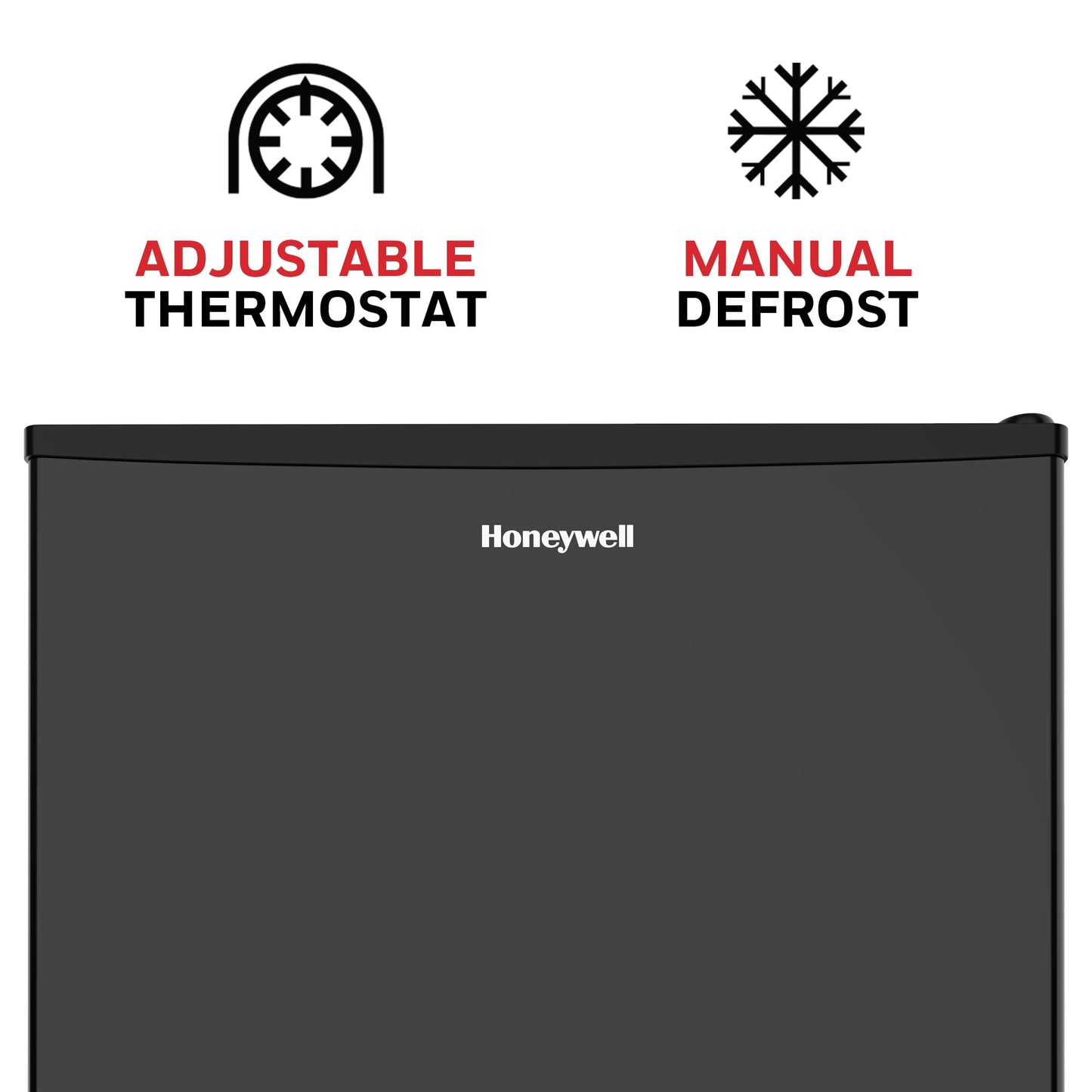 Honeywell Compact Refrigerator 1.6 Cu Ft Mini Fridge with Freezer, Single Door, Low noise, for Bedroom, Office, Dorm with Adjustable Temperature Settings, Black - CookCave