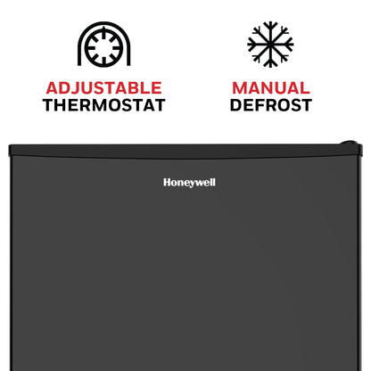 Honeywell Compact Refrigerator 1.6 Cu Ft Mini Fridge with Freezer, Single Door, Low noise, for Bedroom, Office, Dorm with Adjustable Temperature Settings, Black - CookCave