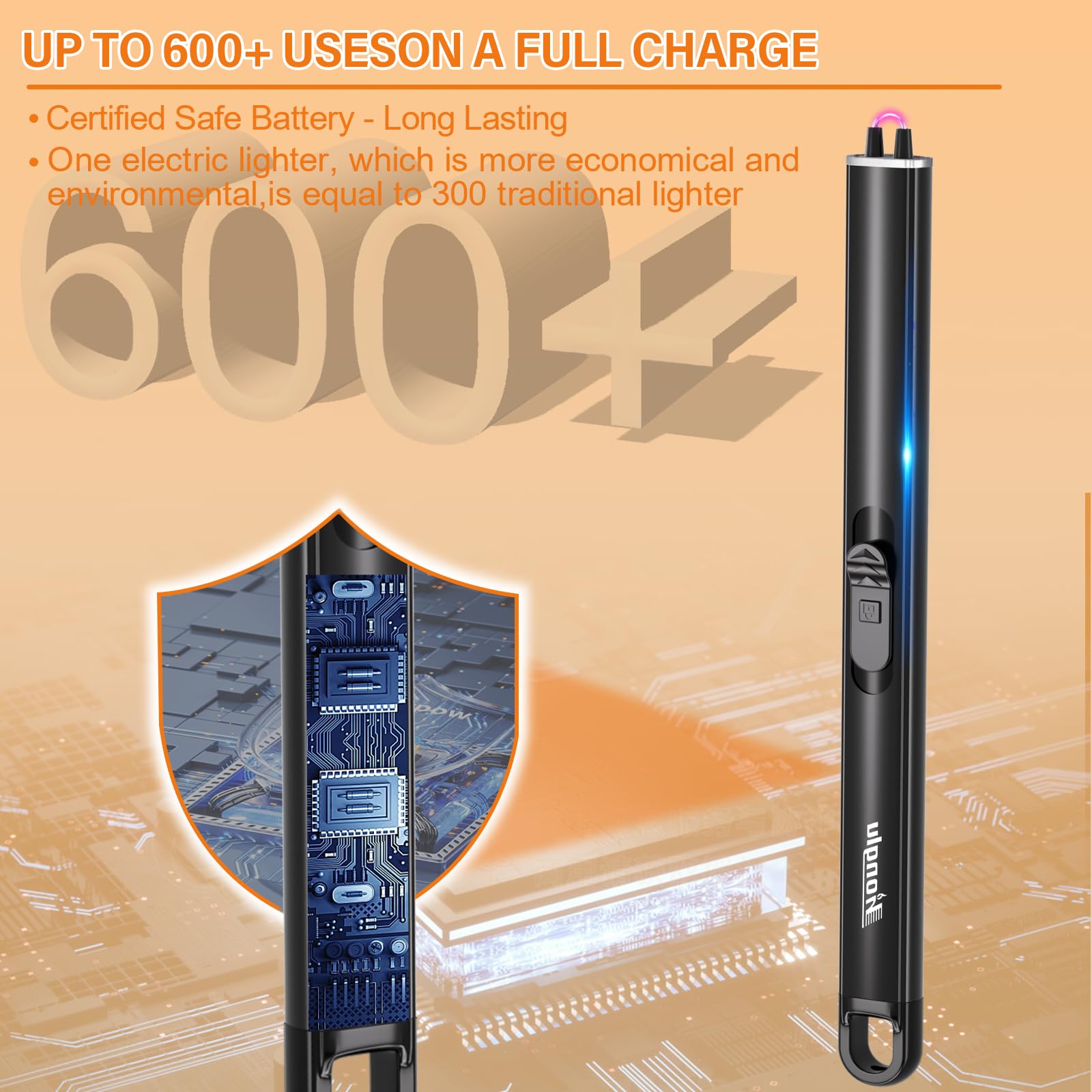 honglu Lighter Electric Lighter, Candle lighters, USB Plasma Long Arc Lighters Rechargeable Safety Lock for Cooking BBQs Fireworks No Butane Fuel - Black - CookCave