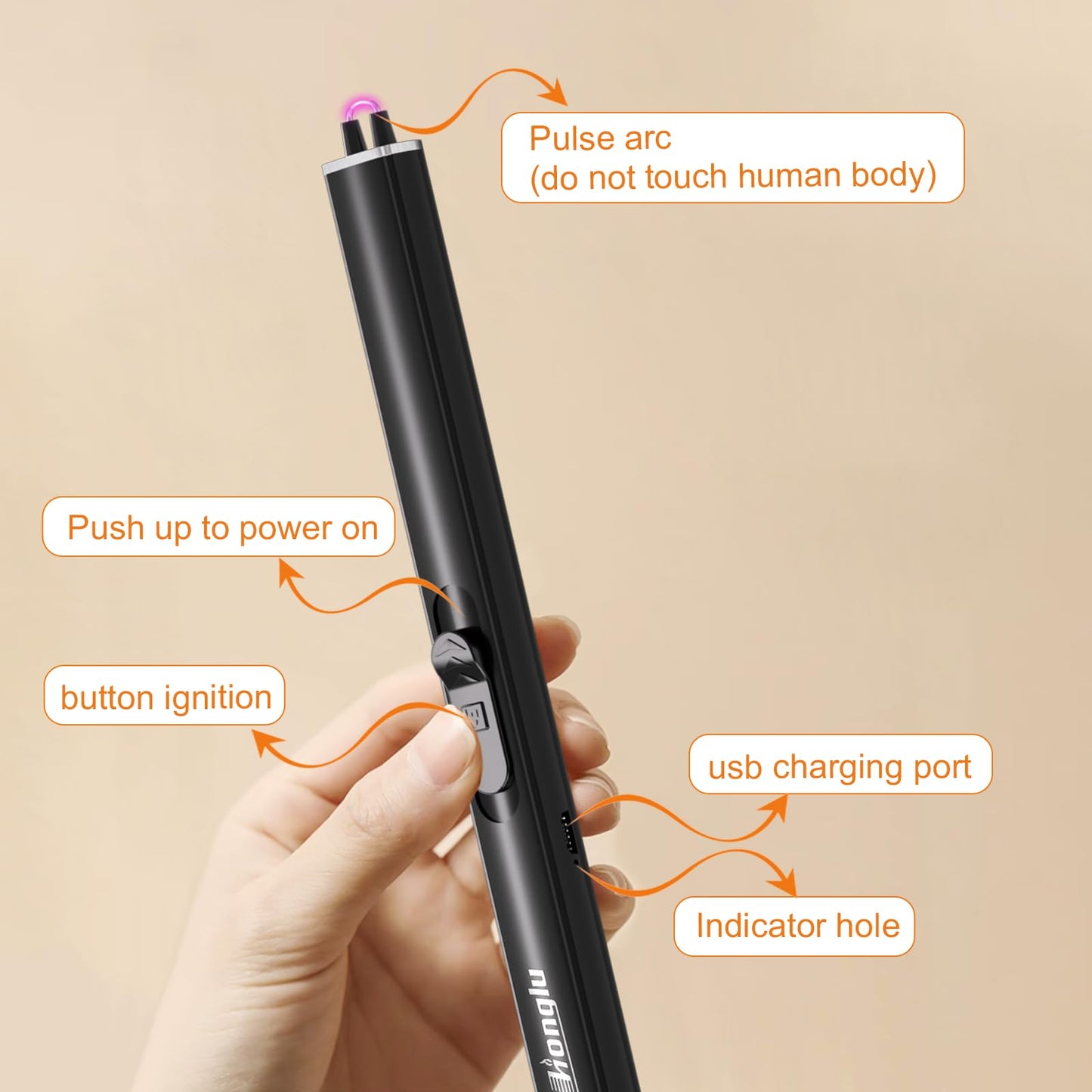 honglu Lighter Electric Lighter, Candle lighters, USB Plasma Long Arc Lighters Rechargeable Safety Lock for Cooking BBQs Fireworks No Butane Fuel - Black - CookCave