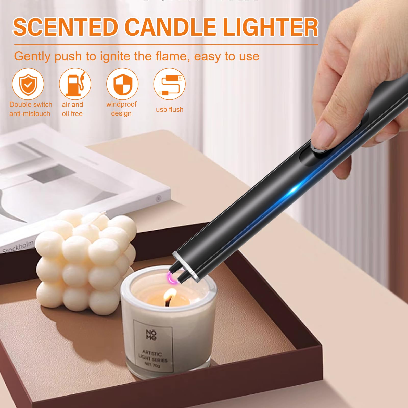 honglu Lighter Electric Lighter, Candle lighters, USB Plasma Long Arc Lighters Rechargeable Safety Lock for Cooking BBQs Fireworks No Butane Fuel - Black - CookCave