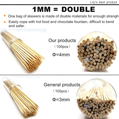 HOPELF 12" Natural Bamboo Skewers for BBQ，Appetiser，Fruit，Cocktail，Kabob，Chocolate Fountain，Grilling，Barbecue，Kitchen，Crafting and Party. Φ=4mm, More Size Choices 6"/8"/10"/14"/16"/30"(100 PCS) - CookCave