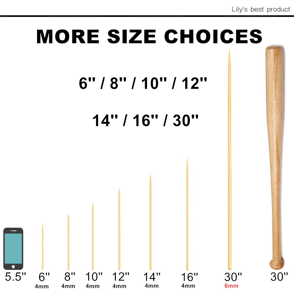 HOPELF 12" Natural Bamboo Skewers for BBQ，Appetiser，Fruit，Cocktail，Kabob，Chocolate Fountain，Grilling，Barbecue，Kitchen，Crafting and Party. Φ=4mm, More Size Choices 6"/8"/10"/14"/16"/30"(100 PCS) - CookCave