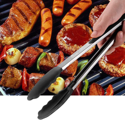 HOTEC Premium Stainless Steel Locking Kitchen Tongs with Silicon Tips, Set of 2-9" and 12" - CookCave