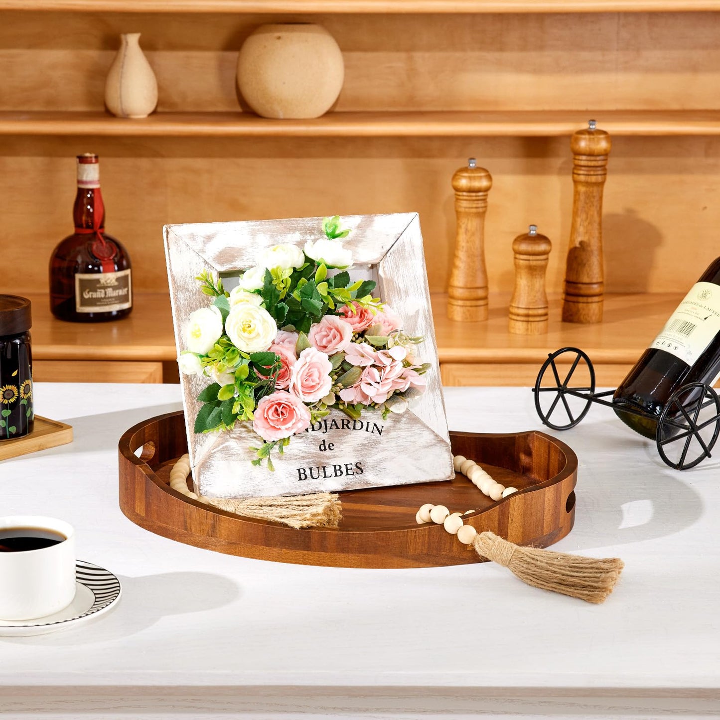 HouseJoy Acacia Wood Serving Tray with Handles, Decorative Ottoman Tray Platter for Breakfast in Bed, Living Room, Coffee Table, Lunch, Dinner, Bathroom, Candle Display,16.5"x13" - CookCave