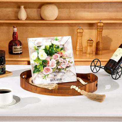 HouseJoy Acacia Wood Serving Tray with Handles, Decorative Ottoman Tray Platter for Breakfast in Bed, Living Room, Coffee Table, Lunch, Dinner, Bathroom, Candle Display,16.5"x13" - CookCave