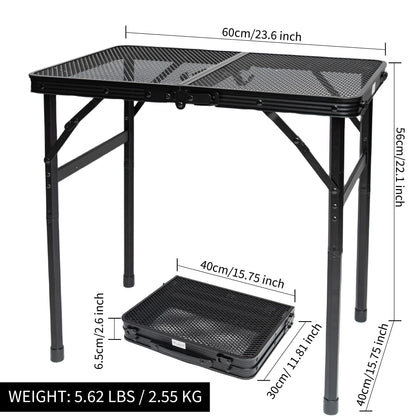 HPC Decor Folding Grill Table-Camping Table with Mesh Desktop,Portable Picnic Table with Carry Handle,27/56cm Height Adjustable Metal Table-Outdoor Grill Table,Folding Table for Outside Inside Use. - CookCave