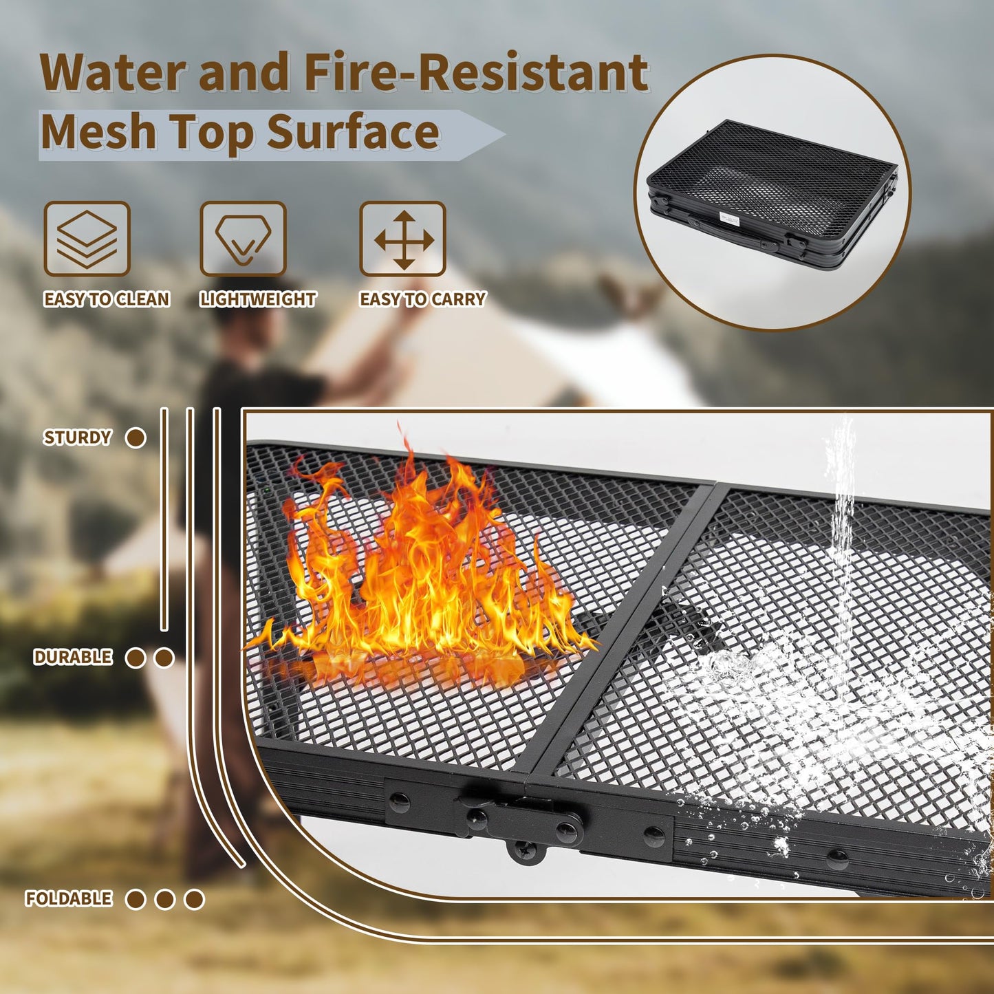 HPC Decor Folding Grill Table-Camping Table with Mesh Desktop,Portable Picnic Table with Carry Handle,27/56cm Height Adjustable Metal Table-Outdoor Grill Table,Folding Table for Outside Inside Use. - CookCave